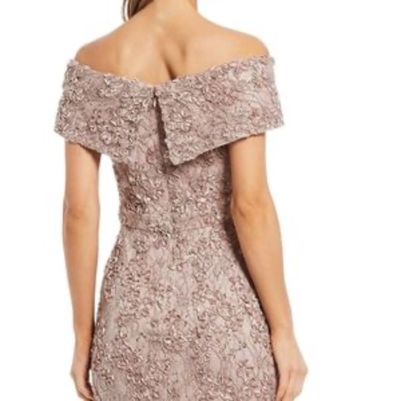 Xscape Off-Shoulder Lace Gown in Taupe - Picture 5 of 9